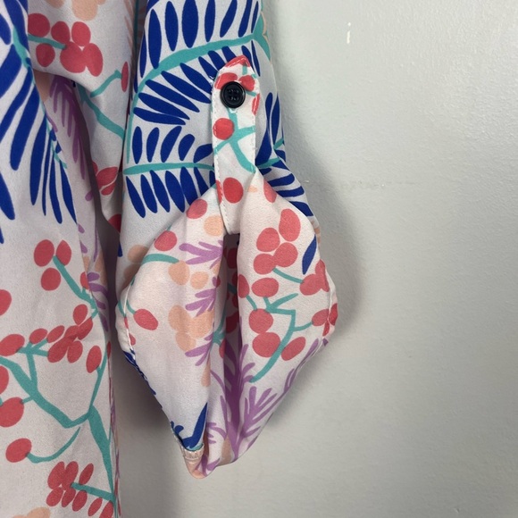 Yumi Kim Womens XS Boho Blouse White Floral Tie Sleeve Tropical Lightweight - Picture 8 of 8